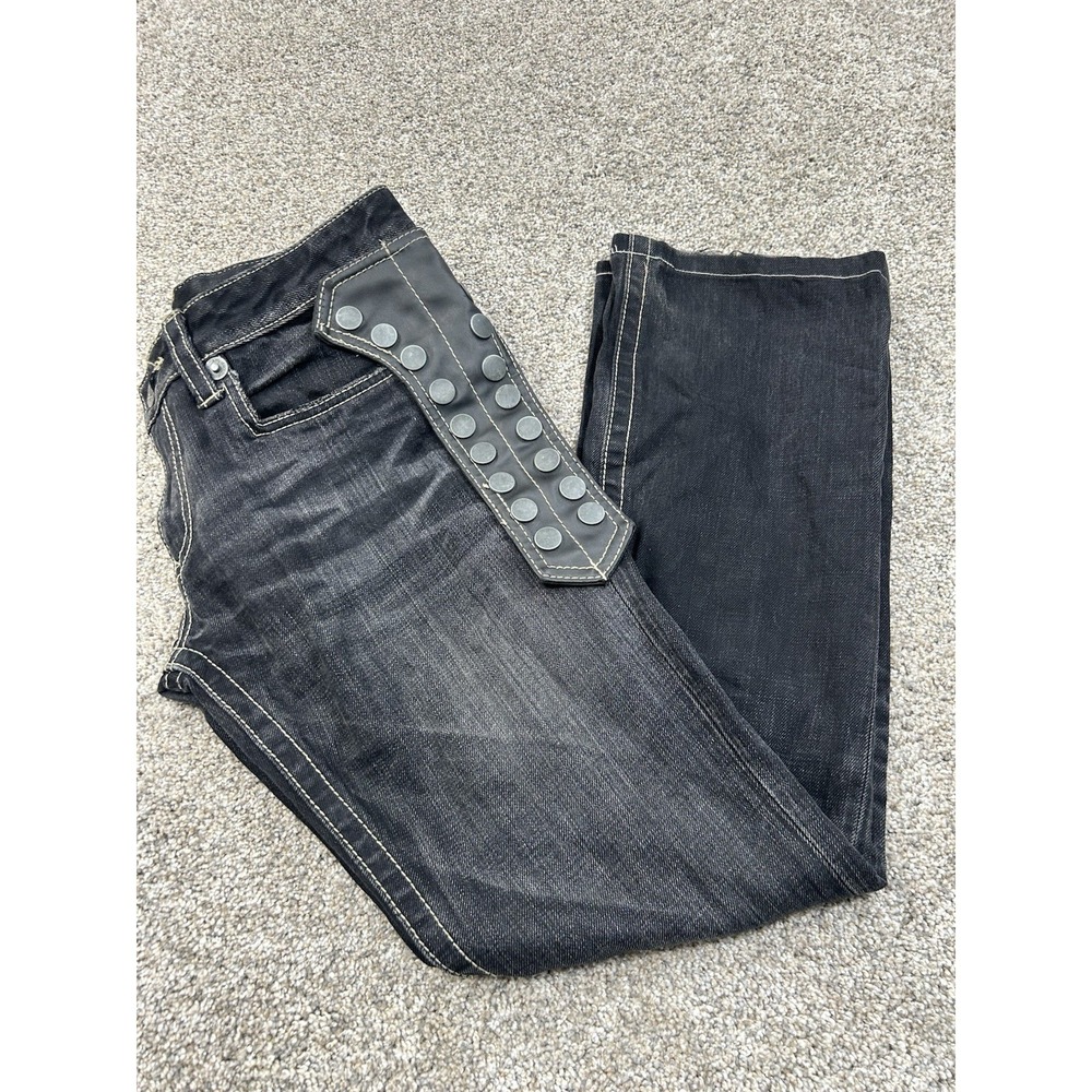 Japanese Brand JapanJeans Skull Punk Army of NO! Sz 32 Dark Wash Y2K Flare #0055